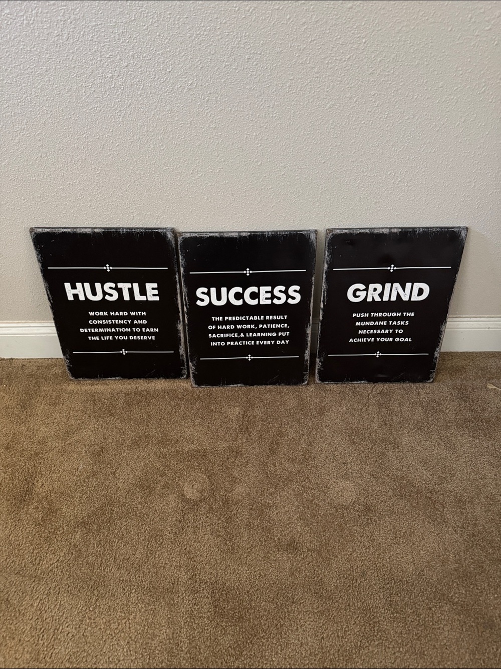 Black Motivational Wall Art Set - Hustle Success Grind